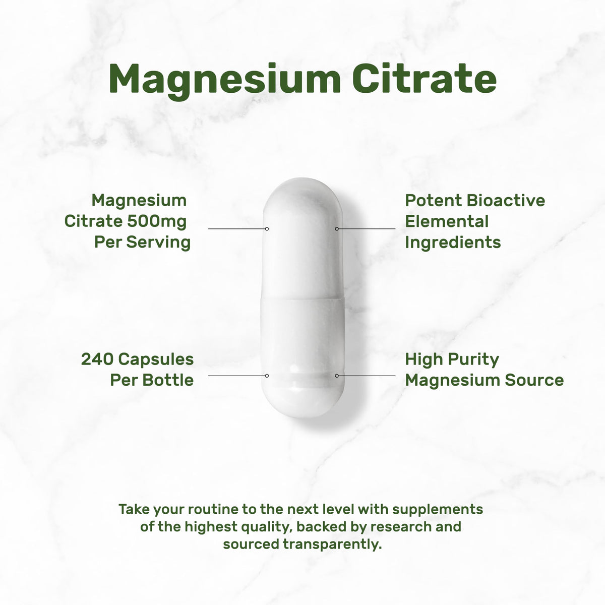 DEAL SUPPLEMENT Magnesium Citrate 500mg, 240 Capsules | Easily Absorbed, Purified Trace Mineral – One a Day, Non-GMO
