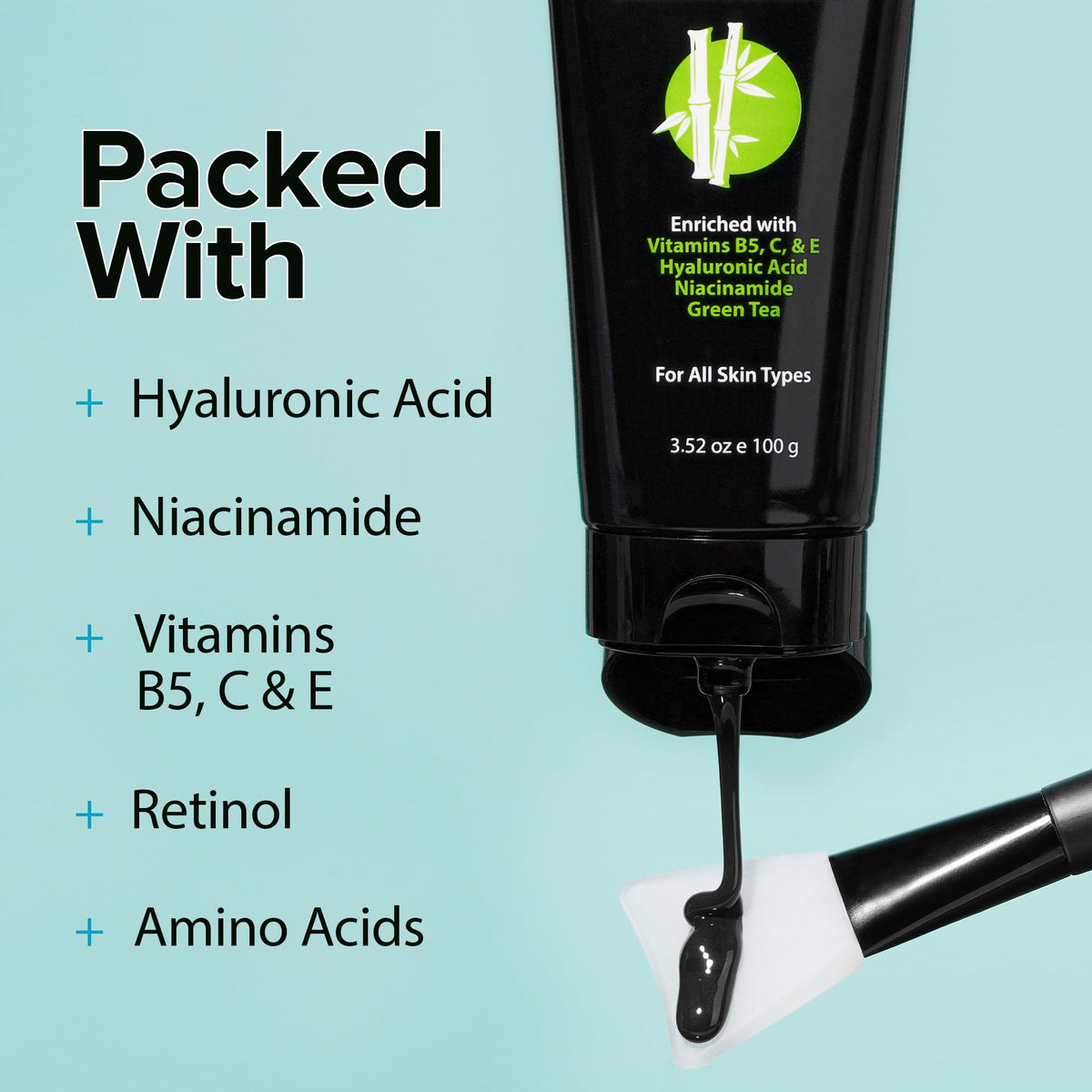 Ebanel Charcoal Peel Off Face Mask Applicator Set, Deep Pore Cleansing Minimizer Blackhead Remover with Niacinamide, Hyaluronic Acid, Vitamin C, Green Tea, Deep Cleanse Black Masks Peel Off Gel Mask