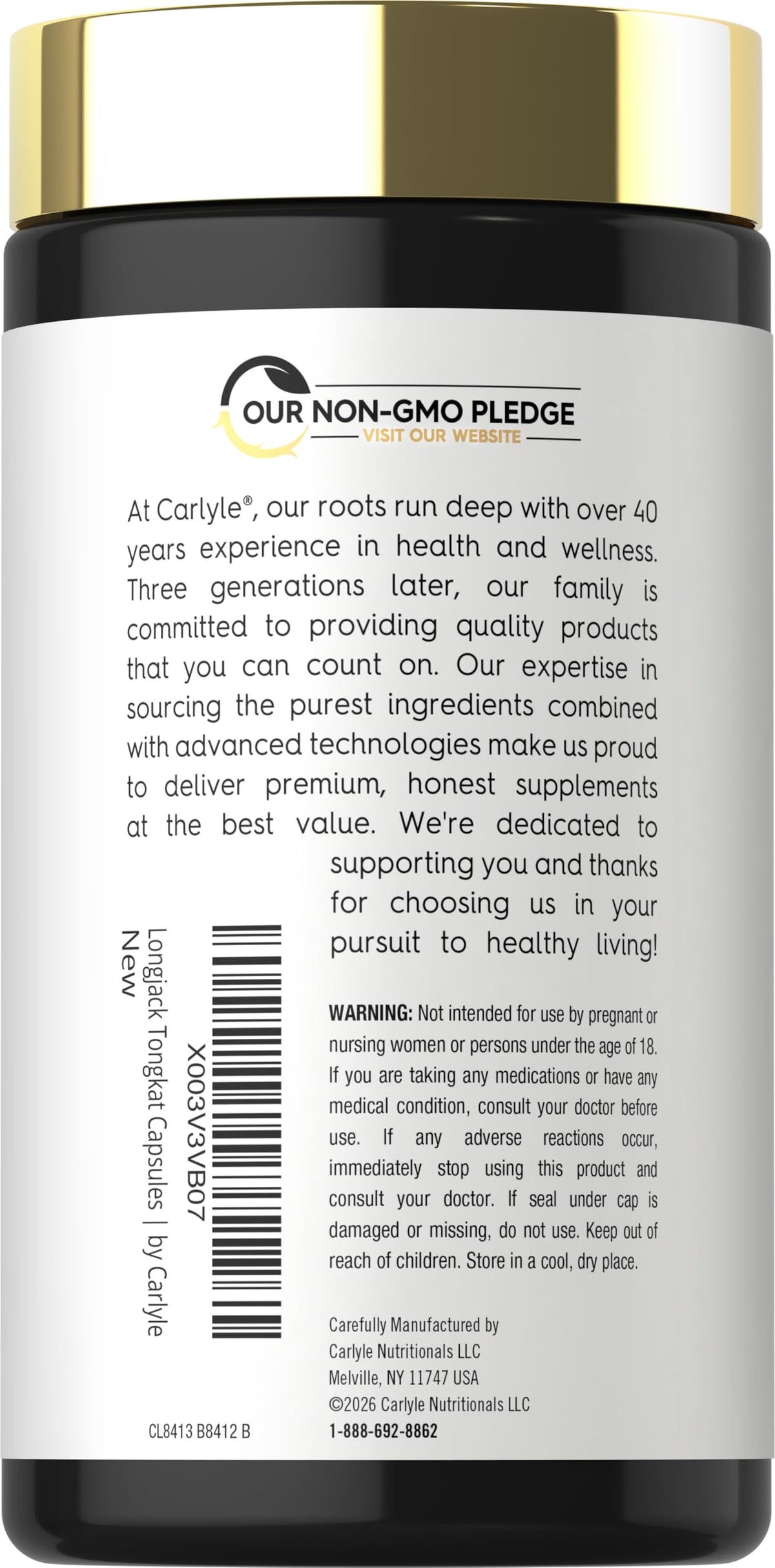 Carlyle Tongkat Ali | 180 Quick Release Capsules | Non-GMO and Gluten Free Supplement