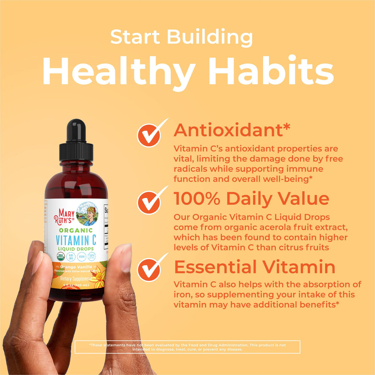 MARYRUTH'S Organic Vitamin C Supplement | Liquid Vitamin C Liquid Drops for Adults & Kids | Immune Support Supplement for Overall Health
