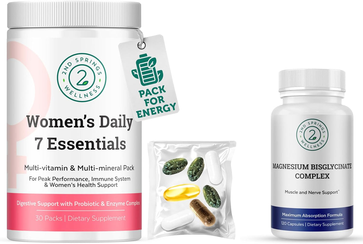Women’s Daily 7 Essentials Vitamin Pack + Magnesium Bisglycinate Complex | Complete Nutrient Support for Energy, Immunity, Digestion, Muscle Function, Focus, and Overall Wellness