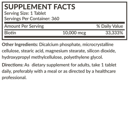 Futurebiotics Biotin 10,000 MCG High Potency Tablets Supports Healthy Hair, Skin & Nails & Energy Production, Non-GMO, 180 Vegetarian Tablets