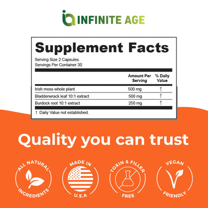 INFINITE AGE 1250mg Sea Moss Advanced Superfood Capsules, 60 Count - High-Potency, Vegan, Made in The USA - Irish Seamoss, Bladderwrack, Burdock Root - Overall Health, Immunity Support INFINITE AGEBuy Supplements Australia