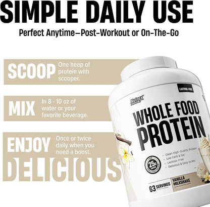 Whole Food Protein Powder - 25g Protein per Scoop, Lactose Free Protein with Beef Isolate, Collagen, Pea, Brown Rice, Chicken & Egg Protein, 0G Sugar, Keto Friendly, Vanilla Milkshake 63 Serv