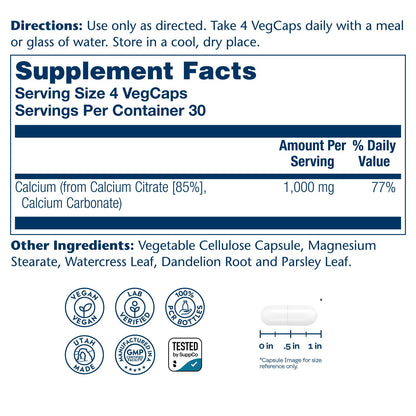 Solaray Calcium Citrate 1000mg - Chelated Calcium Supplement - Supports Bone Strength and Healthy Teeth - Easy to Digest - Vegan - 68 Servings, 275 VegCaps