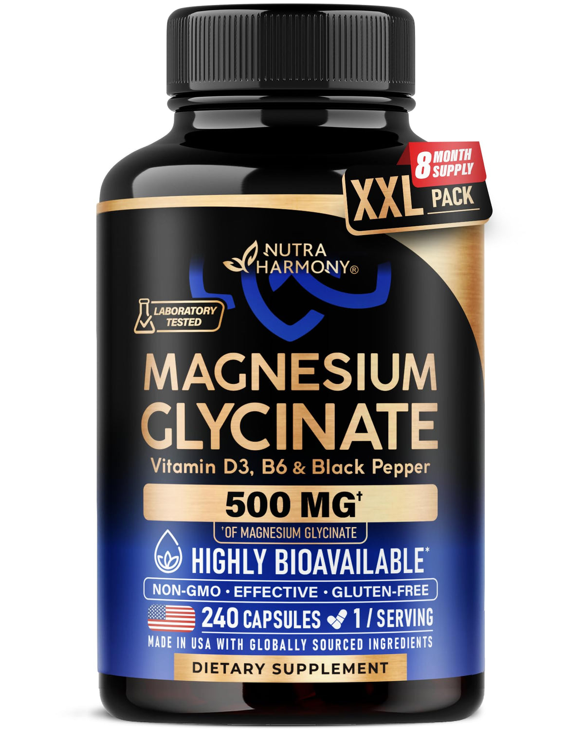 Magnesium Glycinate 500 mg - Chelated Supplement - High Absorption Form of Magnesium - Support for Sleep, Muscle & Heart Health