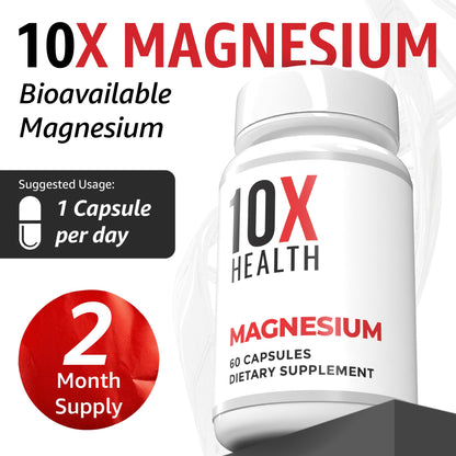 10X Health Magnesium Supplements - High-Absorption Magnesium Citrate for Sleep, Muscle & Nerve Support