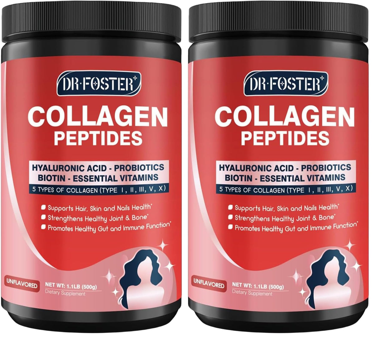 DRFOSTER Multi Collagen Peptide Powder with Probiotics, 50 Servings | Hydrolyzed Collagen Peptides with Hyaluronic Acid, Biotin & Multivitamins, Supports Skin Hair Nail & Gut