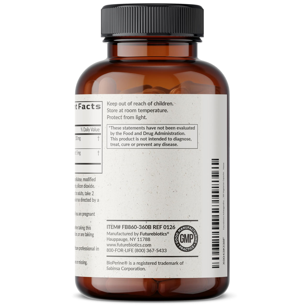 Futurebiotics Ashwagandha Extra Strength Stress & Mood Support 100 Capsules | Vegetarian, Non-GMO, Gluten-FREE, Soy-FREE, BioPerine for High Absorption
