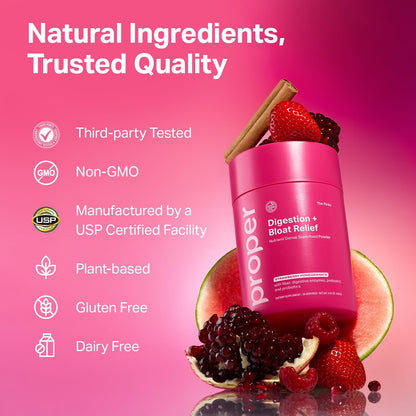 Proper, The Pinks Digestion and Bloat Relief. Drink Mix with Gut Health Probiotics, Prebiotics, Beet Root & Enzymes for Digestive Support. Bloating and Microbiome