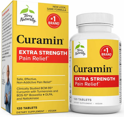 Terry Naturally Curamin Extra Strength - 120 Vegan Tablets - Non-Addictive Pain Relief Supplement with Curcumin from Turmeric