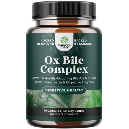 Digestive Enzymes with Ox Bile - Ox Bile Supplements for No Gallbladder with Trypsin, Papain & Bromelain Enzyme for Pancrease Cleanse & Detox - Pancreatin Digestion Enzymes for Women & Men - 90 Ct