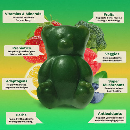 Gruns Adult Super Greens Multivitamin Gummies, Superfood Gummy Vitamins for Women and Men with Spirulina, Chlorella, Adaptogens & Prebiotic Fiber for Digestive Health (28 Count) GrünsBuy Supplements Australia