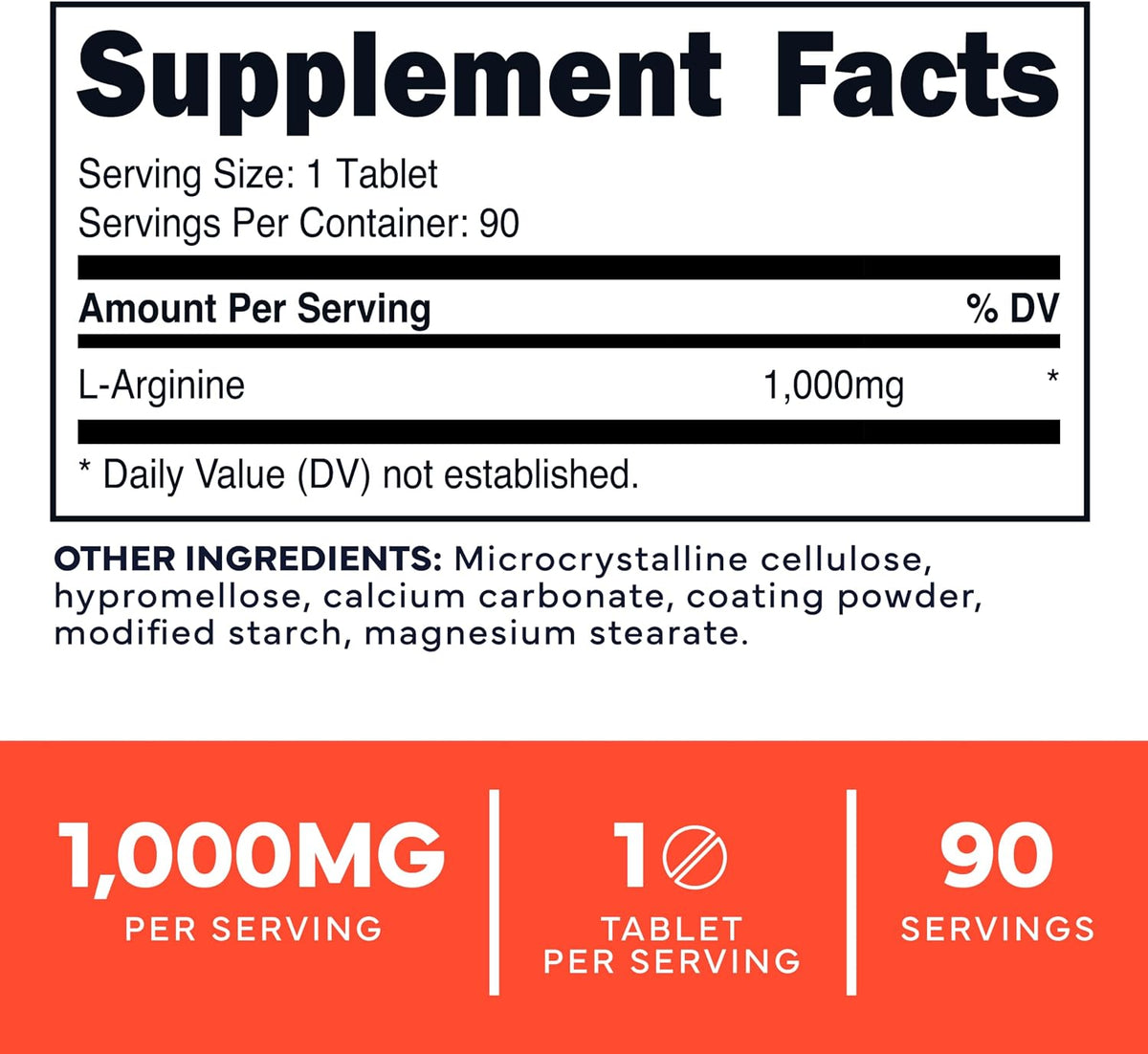 Type Zero L-Arginine 90 Tablets 1,000 mg per Serving - Non-GMO