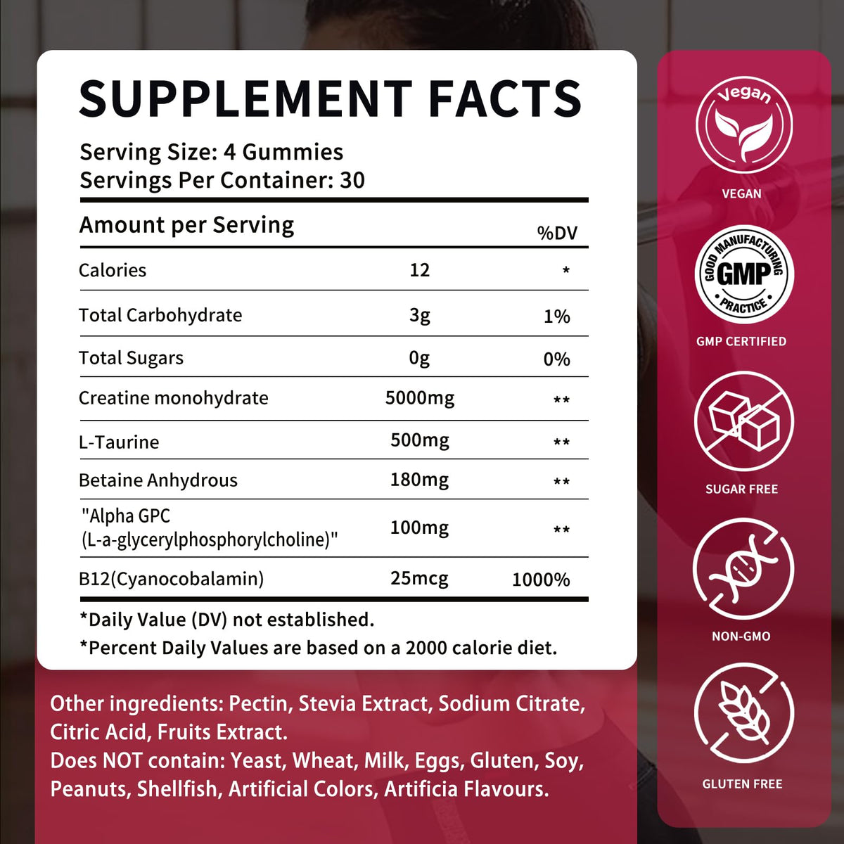 OUYIYUA Creatine Monohydrate Gummies 5000mg for Men & Women - Sugar Free Pre-Workout Supplement, Chewables for Muscle Strength, Muscle Builder