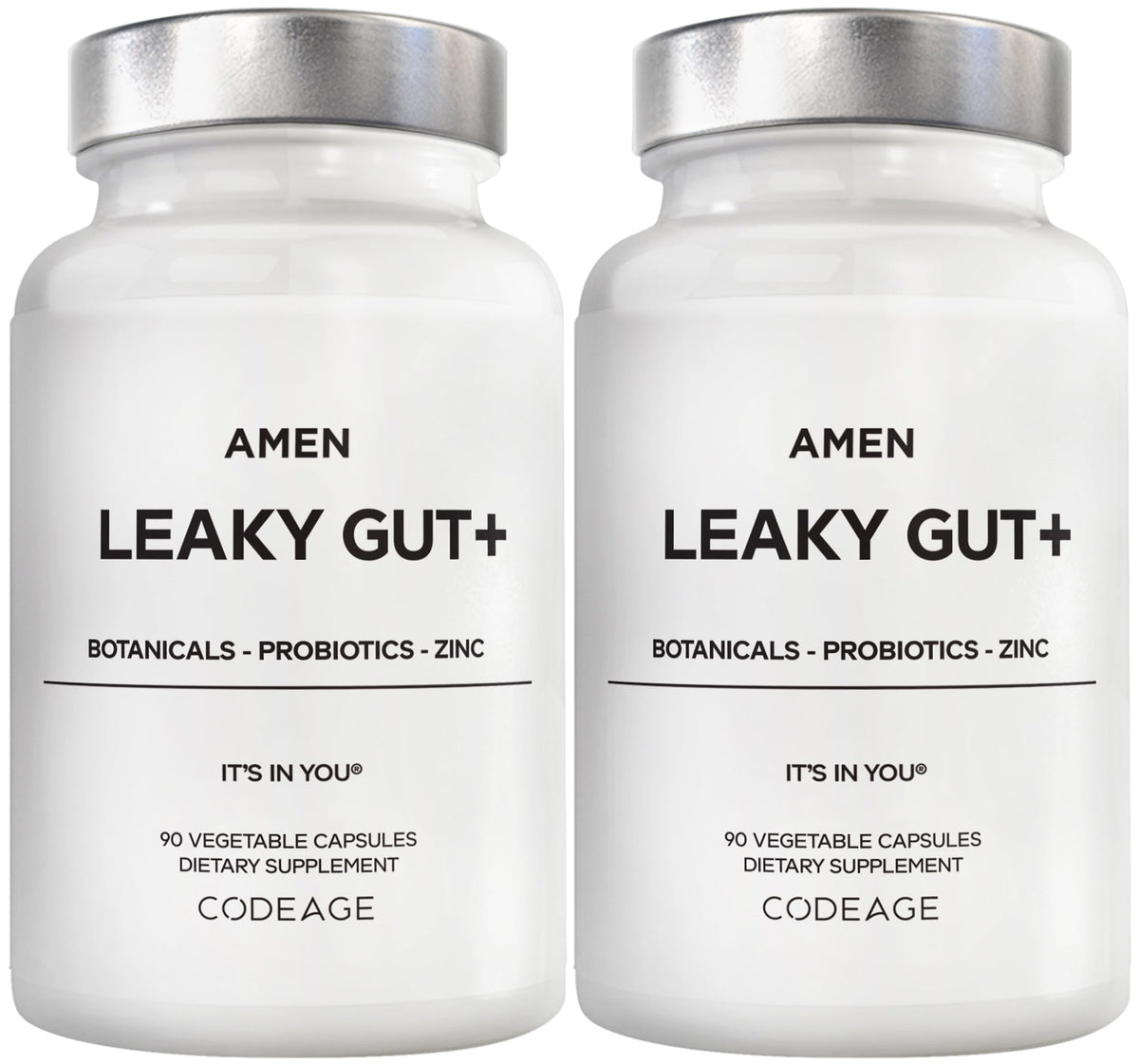 Amen Leaky Gut Supplement - Advanced Formula with Bioavailable L Glutamine, Zinc, Turmeric, DGL Licorice Root - Marshmallow Root - Probiotics & Fermented Prebiotics - Vegan, Non-GMO - 90 Capsules
