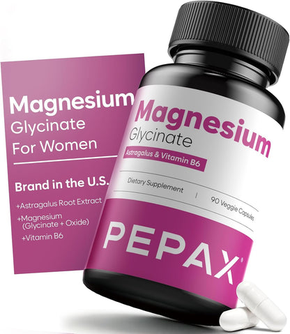 Magnesium Glycinate 300mg - High Absorption Chelated Magnesium Supplement for Sleep, Muscle Relaxation & Leg Cramps, with Vitamin B6 & Astragalus, Vegan, Non-GMO, Gluten-Free, 90 Capsules, Made in USA