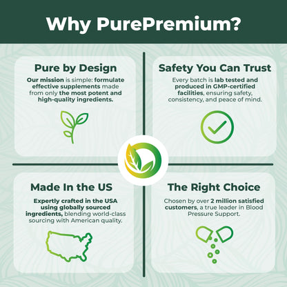 PurePremium Blood Pressure Supplements with Hawthorn Berry, Hibiscus, Garlic & Vitamin B12- Nitric Oxide Supplement for Normal Heart Health