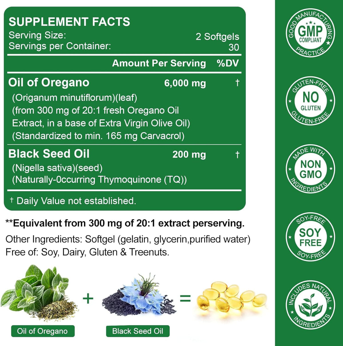 Nature's live Oil of Oregano with Black Seed Oil, 2 in 1 Oregano Supplement for Immune Health, Retains High Concentrated Carvacrol & Thymoquinone