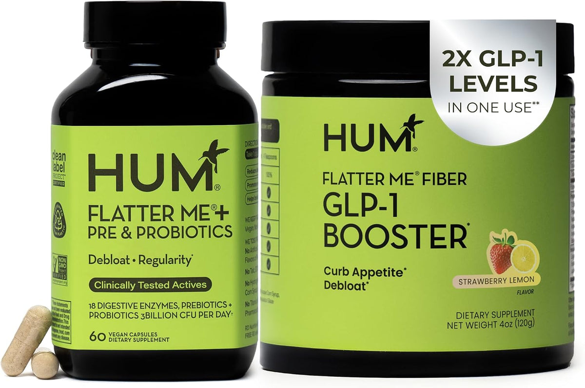 HUM Flatter Me Fiber Supplement & Flatter Me Plus Prebiotics & Probiotics