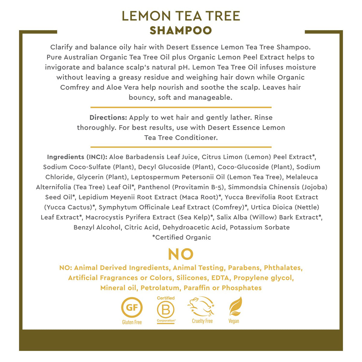 Desert Essence Lemon Tea Tree Clarifying Shampoo for Oily Hair, 8 fl oz