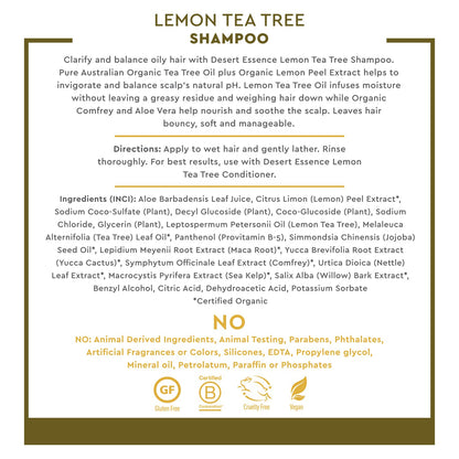 Desert Essence Lemon Tea Tree Clarifying Shampoo for Oily Hair, 8 fl oz