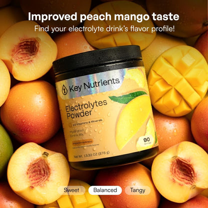 KEY NUTRIENTS Electrolytes Powder Bundle, Tropical Peach Mango 90 Servings Jar + Sweet Cherry Pom 90 Servings Jar, Sugar Free Hydration Drink Mix with Vitamins & Minerals, No Calories