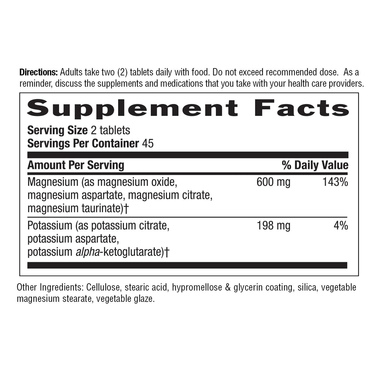 Country Life Target-Mins Magnesium 600 mg and Potassium 198 mg, 180 Tablets