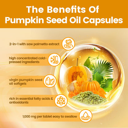 VivoNu Pumpkin Seed Oil with Saw Palmetto Capsules,3800mg 300 Softgels | Cold Pressed,Pure Virgin Oil,Essential Fatty Acids&Phytosterols | Supports Hair,Urinary,Bladder&Prostate Health|Non-GMO