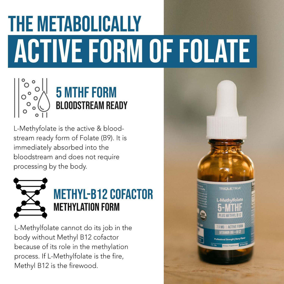 L Methylfolate 7.5mg plus Methyl B12 - Active 5-MTHF Form, MTHFR Supplement - Bloodstream Ready Methylated Folate + B12 Cofactor - Supports Mood, Homocysteine Methylation, Cognition (60 Capsules)