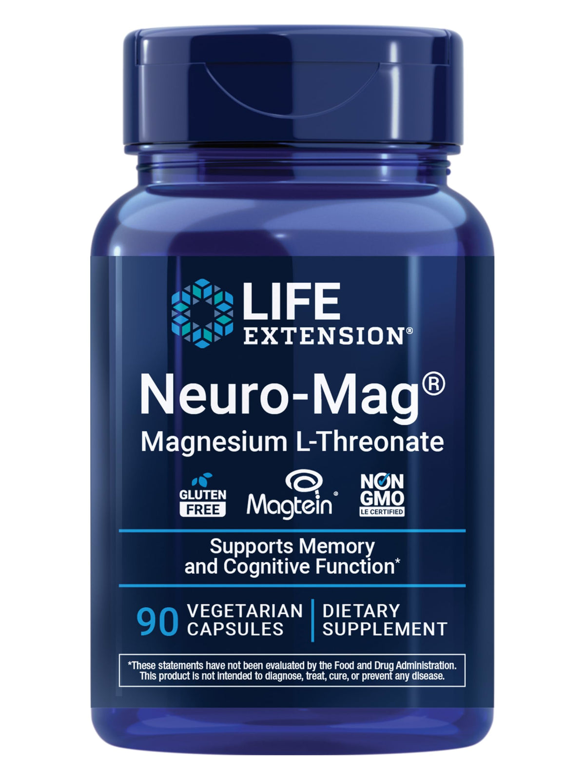Life Extension Neuro-Mag Magnesium L-Threonate, Memory Health, Quick Thinking, Cognitive Health Support, Vegetarian, Non-GMO, 90 Vegetarian Capsules (144 mg from 2000 mg Magtein magnesium L-threonate Life ExtensionBuy Supplements Australia