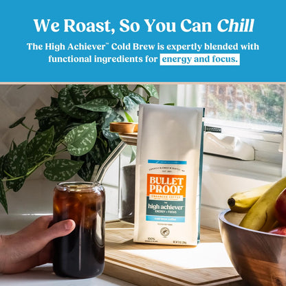 Bulletproof High Achiever Mushroom Coffee Grounds with Lion's Mane, B Vitamins & Adaptogens, Energy and Focus, Medium-Dark Roast, 10 oz