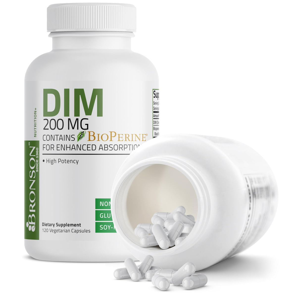 Bronson DIM 200 MG Supplement Diindolymethane with BioPerine for Enhanced Absorption, Estrogen Metabolism & Maintains Balanced Hormone Levels, 60 Vegetarian Capsules
