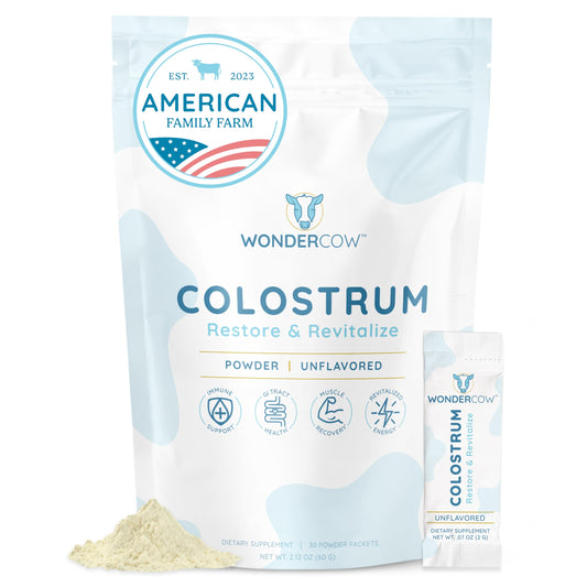 WONDERCOW Colostrum Supplement Powder for Gut Health, Immune Support & Wellness | Natural IgG Pure Whole Bovine Colostrum Superfood, Unflavored, 30 Servings WONDERCOWBuy Supplements Australia