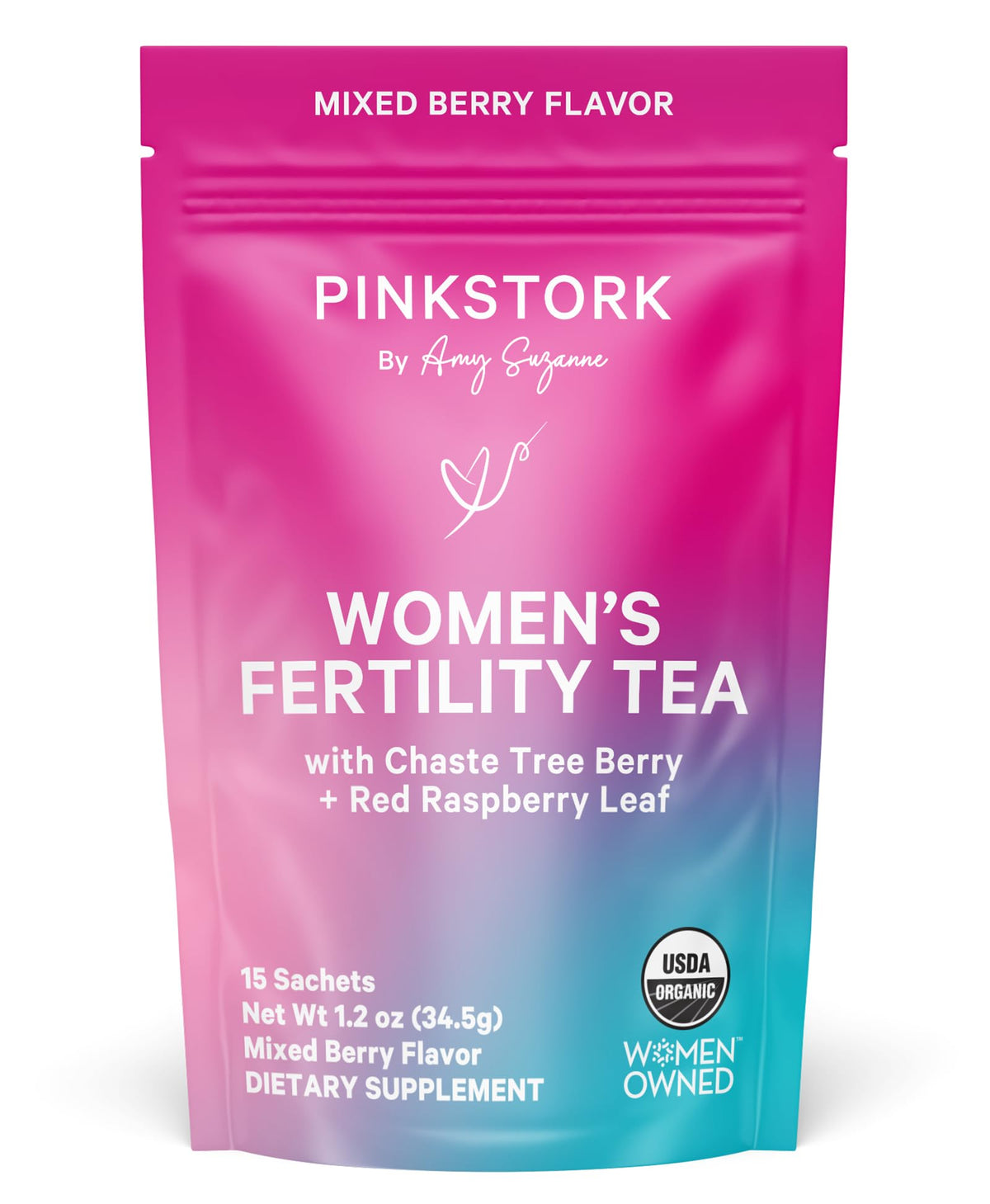 Pink Stork Organic Fertility Tea for Women, Sweet Mint, 15 Sachets | USDA Organic Herbs, Chaste Tree Berry (Vitex), Red Raspberry Leaf, Hormone Balance Support, Caffeine Free, 30 servings