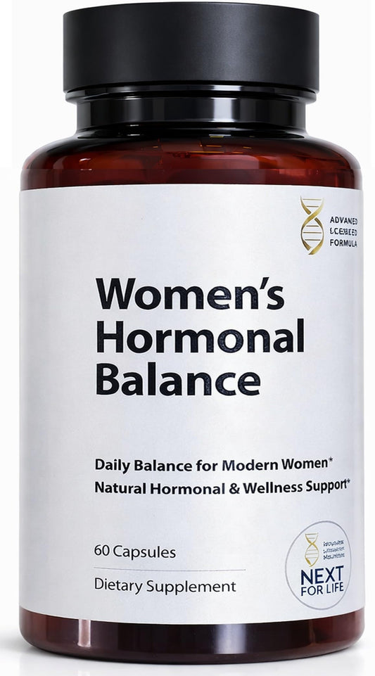 Supplement bottle labeled 'Women's Hormonal Balance' on a white background