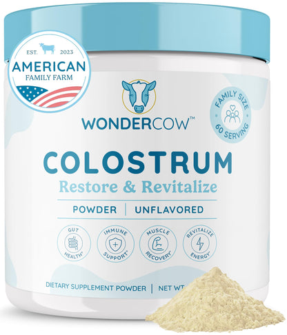 WONDERCOW Colostrum Supplement Powder for Gut Health, Immune Support & Wellness | Natural IgG Pure Whole Bovine Colostrum Superfood