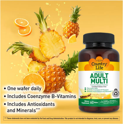 Country Life Adult Chewable Multivitamin, Pineapple Orange, 60 Wafers