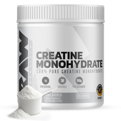 RAW Nutrition Creatine Monohydrate Powder, Unflavored (30 Servings) - Micronized Creatine Monohydrate Supplement for Workout Performance, Build Muscle & Strength