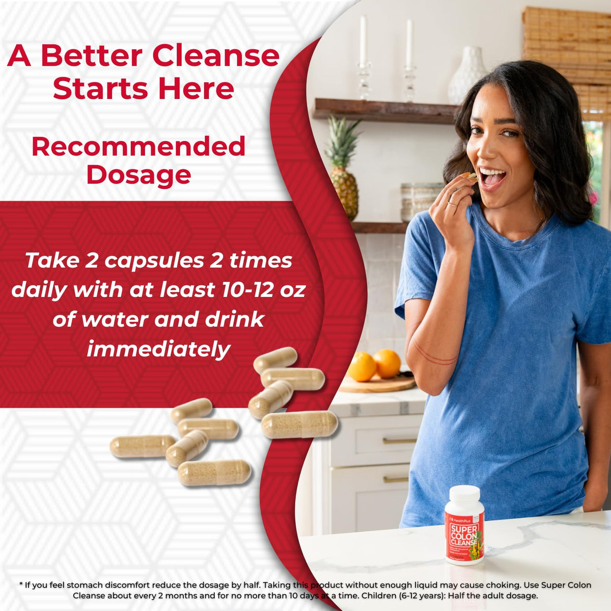 Health Plus Super Colon Cleanse Detox Capsules, 60 Day Supply, 240 Ct | Capsules with senna and psyllium husk, 120 servings; may support occasional constipation relief and gentle gut cleansing