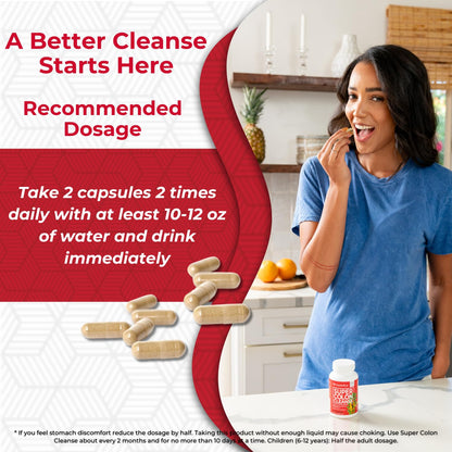 Health Plus Super Colon Cleanse Detox Capsules, 60 Day Supply, 240 Ct | Capsules with senna and psyllium husk, 120 servings; may support occasional constipation relief and gentle gut cleansing