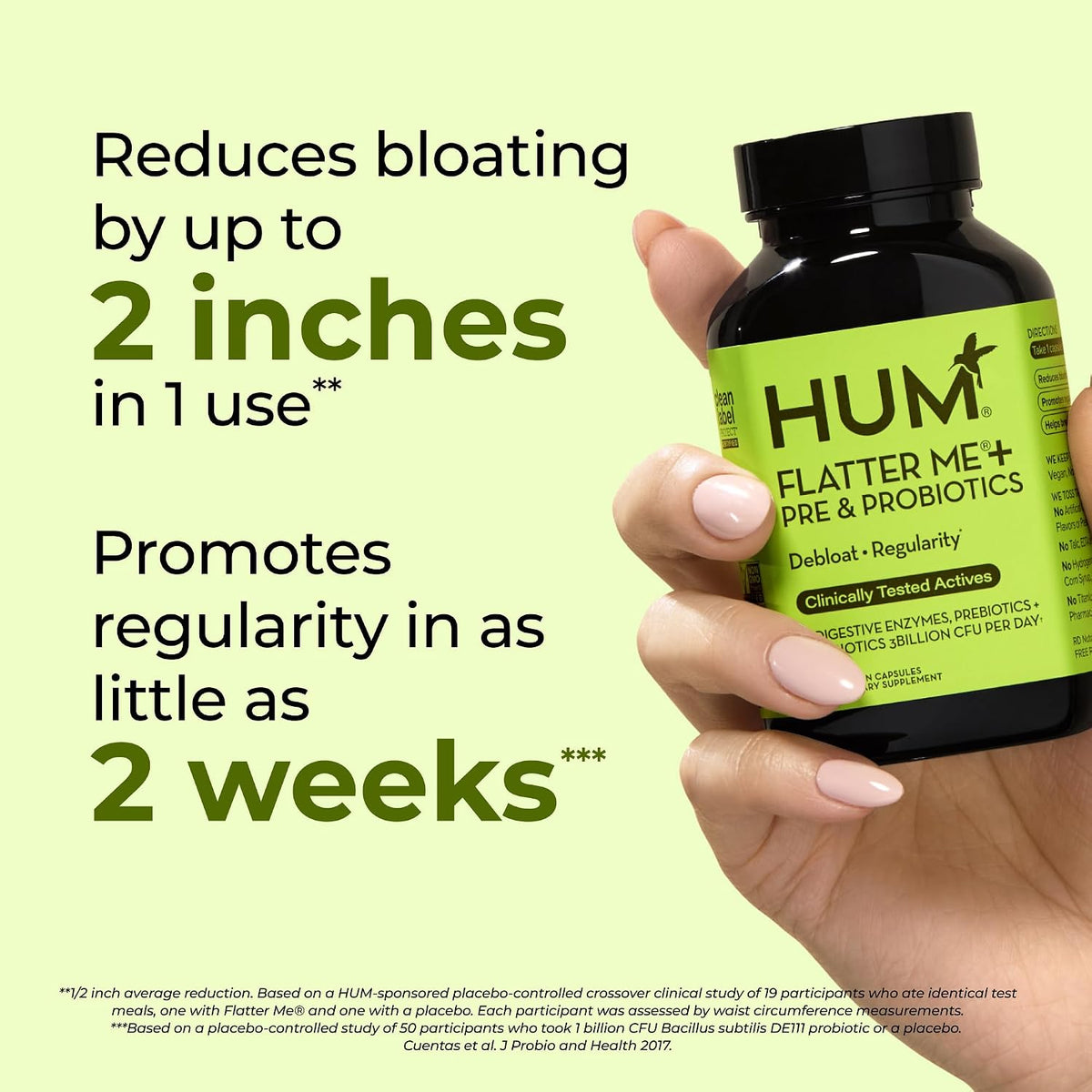 HUM Flatter Me Plus Digestive Enzymes, Prebiotics & Gut Health, 60 Count