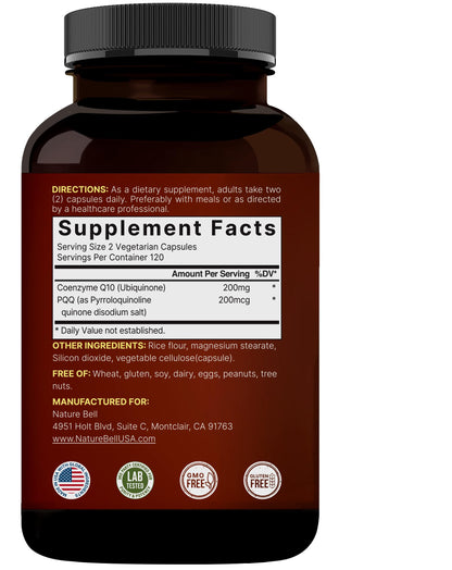 NatureBell CoQ10 200mg with PQQ, 240 Veggie Capsules | Stable High Absorption Form – Antioxidant Support for Heart, & Energy Health