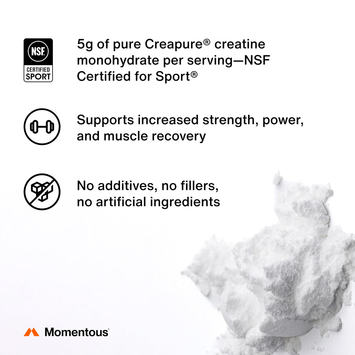 Momentous Creatine Lemon Monohydrate Powder - Creatine Powder - Supports Strength, Lean Muscle, & Recovery for Men & Women - NSF Certified for Sport - 6.49 g per Serving - 15 Servings