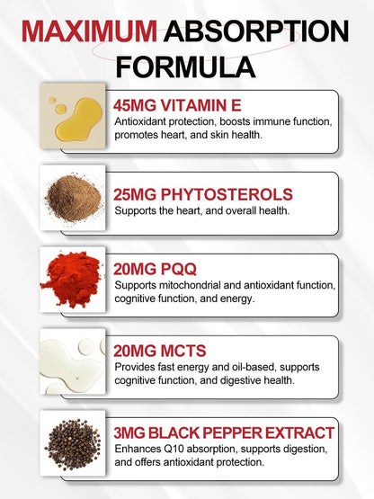 DRFOSTER Ubiquinol CoQ10 400mg Softgels, with PQQ & Vitamin E, 120 Servings | Active Ubiquinol, Coq10 400mg, Black Pepper for Max Absorption, Allergen-Free, Powerful Antioxidant, Brain & Energy Support