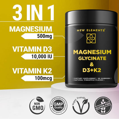 Calm Magnesium Glycinate Gummies 500mg with High-Potency Vitamin D3 10000iu & Vitamin K2 100mcg | Stress Relief, Relaxation & Bone Support for Adults