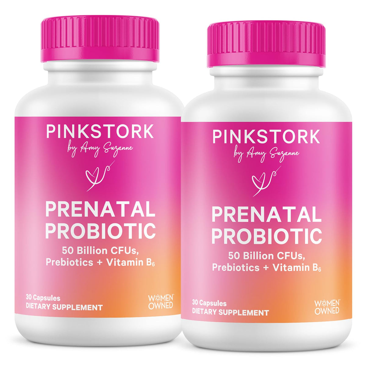 Pink Stork Prenatal Probiotic for Women with 50 Billion CFU, 30 Capsules | Added Vitamin B6 + Prebiotics, Morning Sickness Support, Vegan & Gluten-Free, Digestive, Immune, + Gut Health