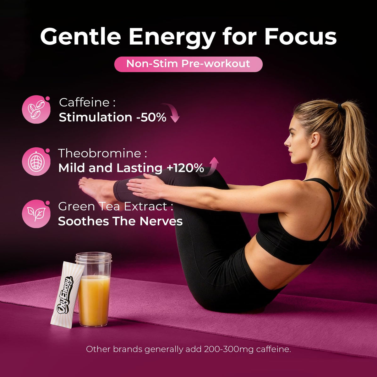 OxyEnergy Stim-Free Pre Workout Powder for Men & Women - 30 Stick Packs, 130mg Low Caffeine Energy & Focus with Beta Alanine, L-Citrulline, Creatine & Taurine - Orange, Sugar Free