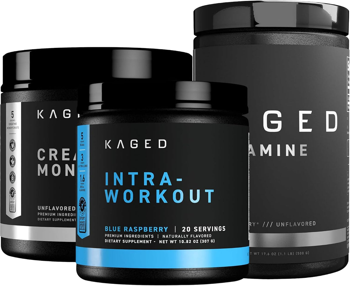 Kaged Creatine Monohydrate, Glutamine & Intra Workout Bundle | Pre, Intra, & Post Workout Supplement Kit | Muscle Recovery and Growth