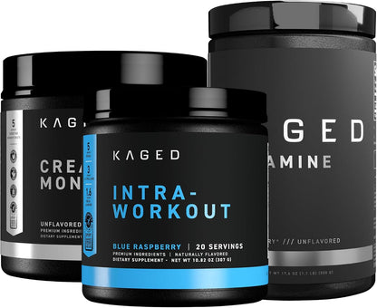 Kaged Creatine Monohydrate, Glutamine & Intra Workout Bundle | Pre, Intra, & Post Workout Supplement Kit | Muscle Recovery and Growth